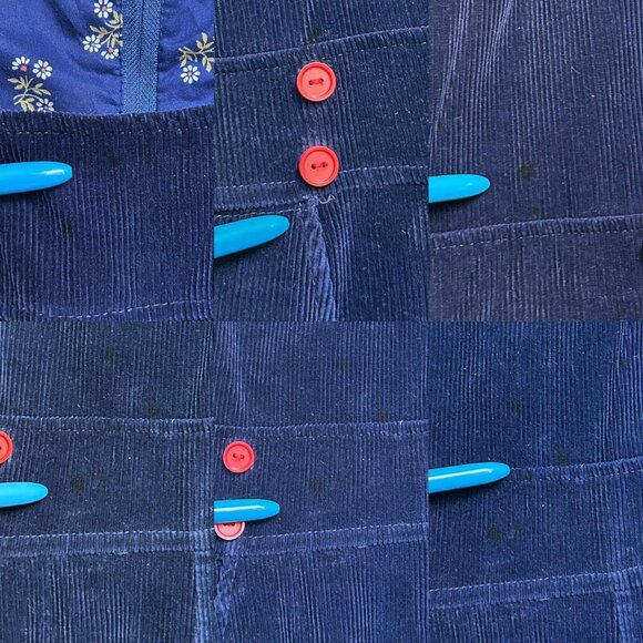 70s vintage navy blue corduroy dress midi pockets sleeveless cottage prep twee. - Picture 7 of 8